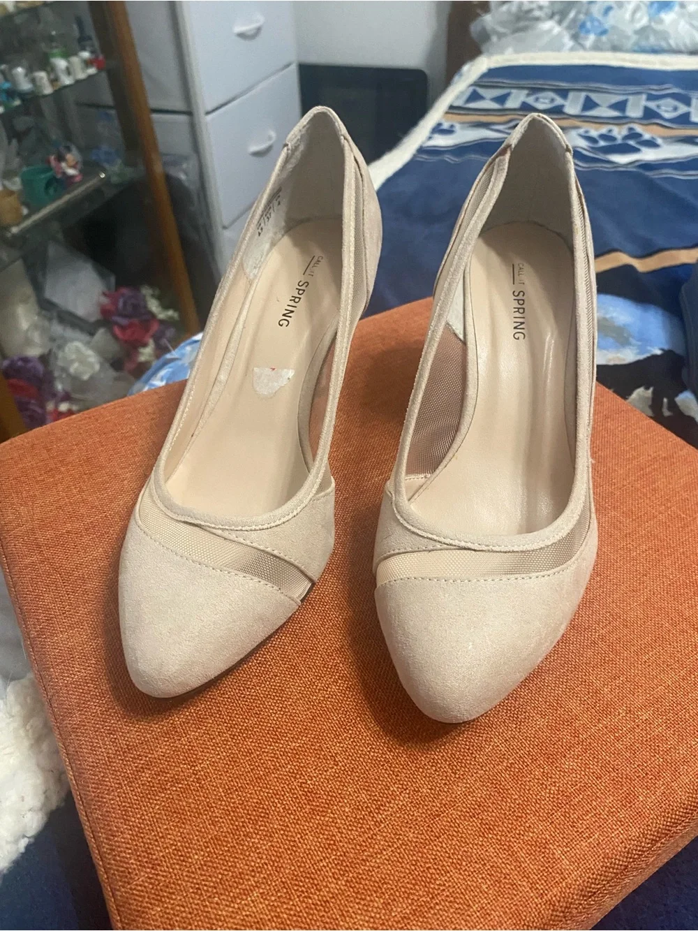 Call It Spring Beige Pointed Toe Mesh-Inset Pumps - Picture 2 of 7
